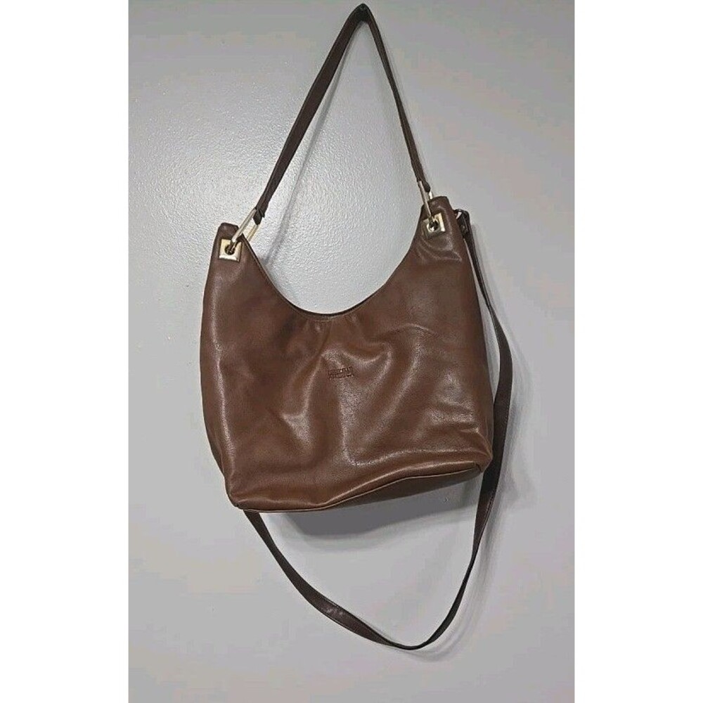 VTG Perry Ellis America Brown Gold Leather Crossbody & Top Handle Purse